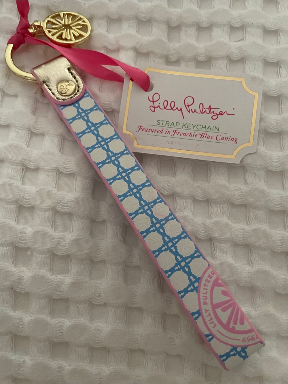 Lilly Pulitzer Strap Keychain Frenchie Blue  Caning New